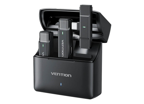 מערכת מיקרופון דש אלחוטי עם מארז טעינה Vention Clip-On Lavalier Usb-C 48Khz