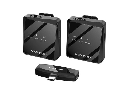 מערכת מיקרופון דש אלחוטי עם מקלט Vention Clip-On Wireless 32Khz Usb-C