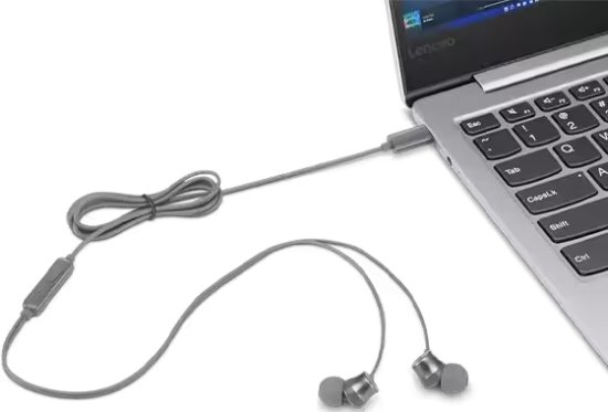 אוזניות תוך אוזן Lenovo 300 USB-C – צבע אפור