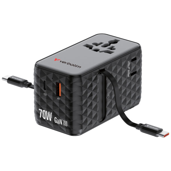 Verbatim Charge ‘n’ Travel 70W GaN III Universal Travel Adapter
