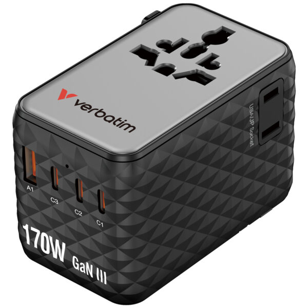 Verbatim Charge ‘n’ Travel 170W GaN III Universal Travel Adapter