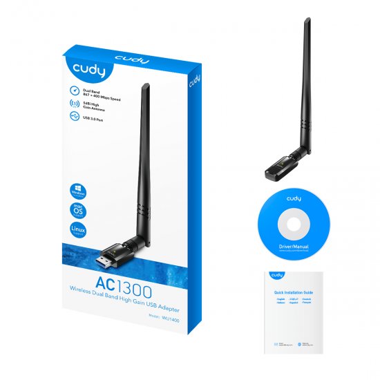 כרטיס רשת USB אלחוטי Cudy AC1300 Dual-Band High Gain Wi-Fi WU1400