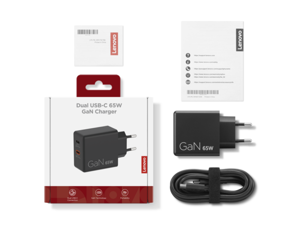 מטען קיר Lenovo Dual USB-C 65W GaN G0A6065WEU – צבע לבן